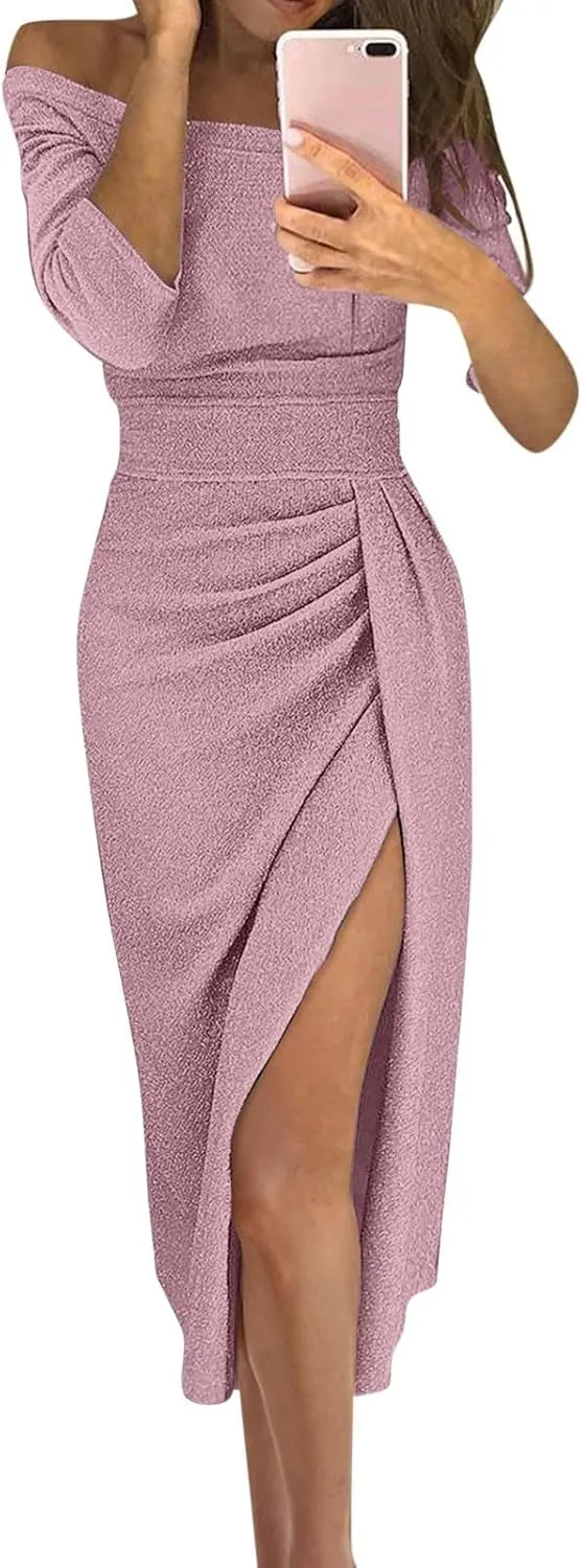 Prom Dresses for Women 2025 Elegant Classy Sequin Spring Strapless High Slit Hem Midi Cocktail Wedding Guest Dresses