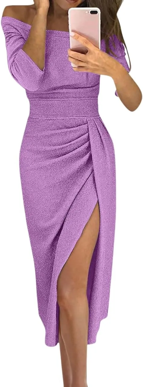 Prom Dresses for Women 2025 Elegant Classy Sequin Spring Strapless High Slit Hem Midi Cocktail Wedding Guest Dresses