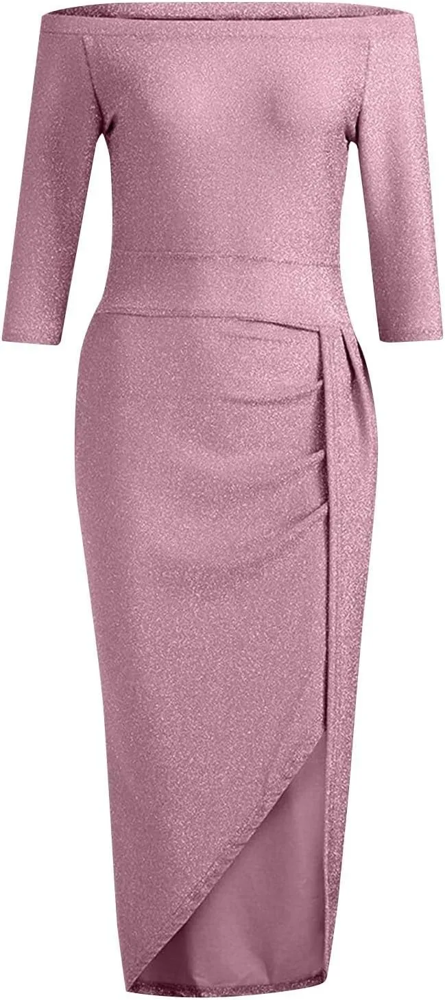 Prom Dresses for Women 2025 Elegant Classy Sequin Spring Strapless High Slit Hem Midi Cocktail Wedding Guest Dresses