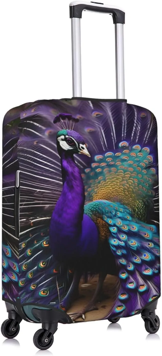 Purple Peacock Print Practical Elastic Washable Travel Luggage Cover with Concealed Zipper for Suitcases