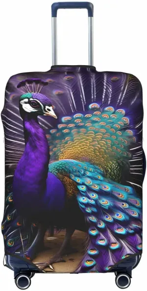 Purple Peacock Print Practical Elastic Washable Travel Luggage Cover with Concealed Zipper for Suitcases