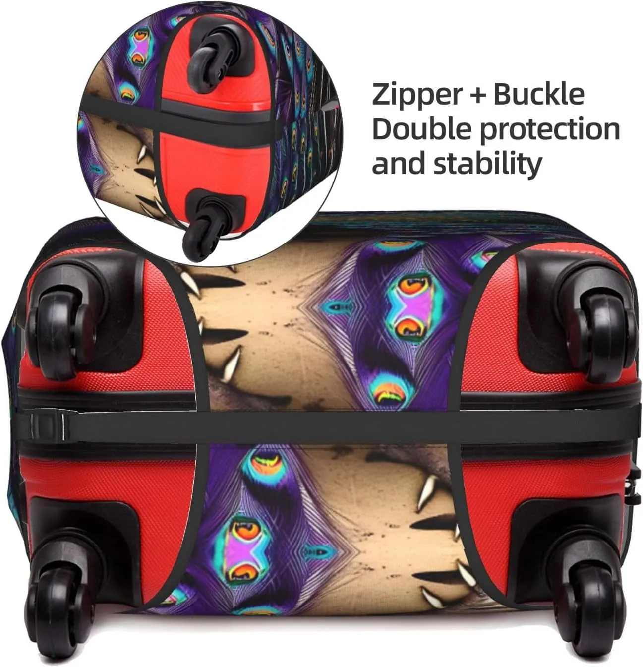 Purple Peacock Print Practical Elastic Washable Travel Luggage Cover with Concealed Zipper for Suitcases