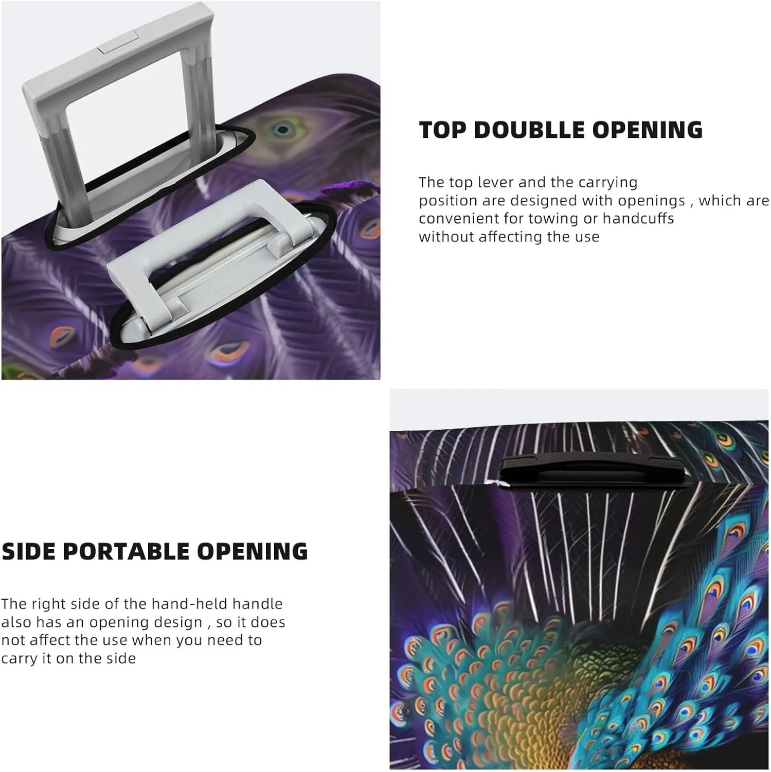 Purple Peacock Print Practical Elastic Washable Travel Luggage Cover with Concealed Zipper for Suitcases