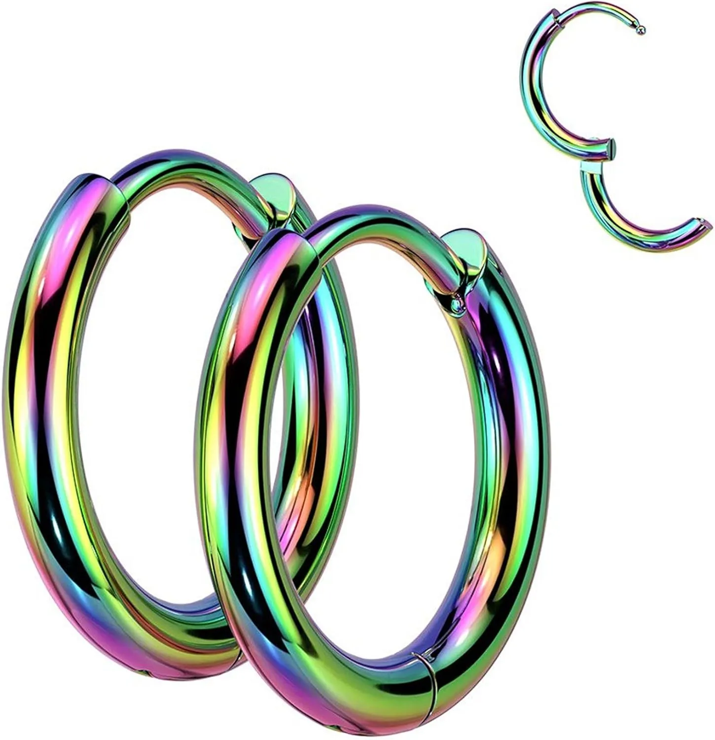 Rainbow Hoop Earrings Hypoallergenic Surgical Stainless Steel 14mm Non-Binary