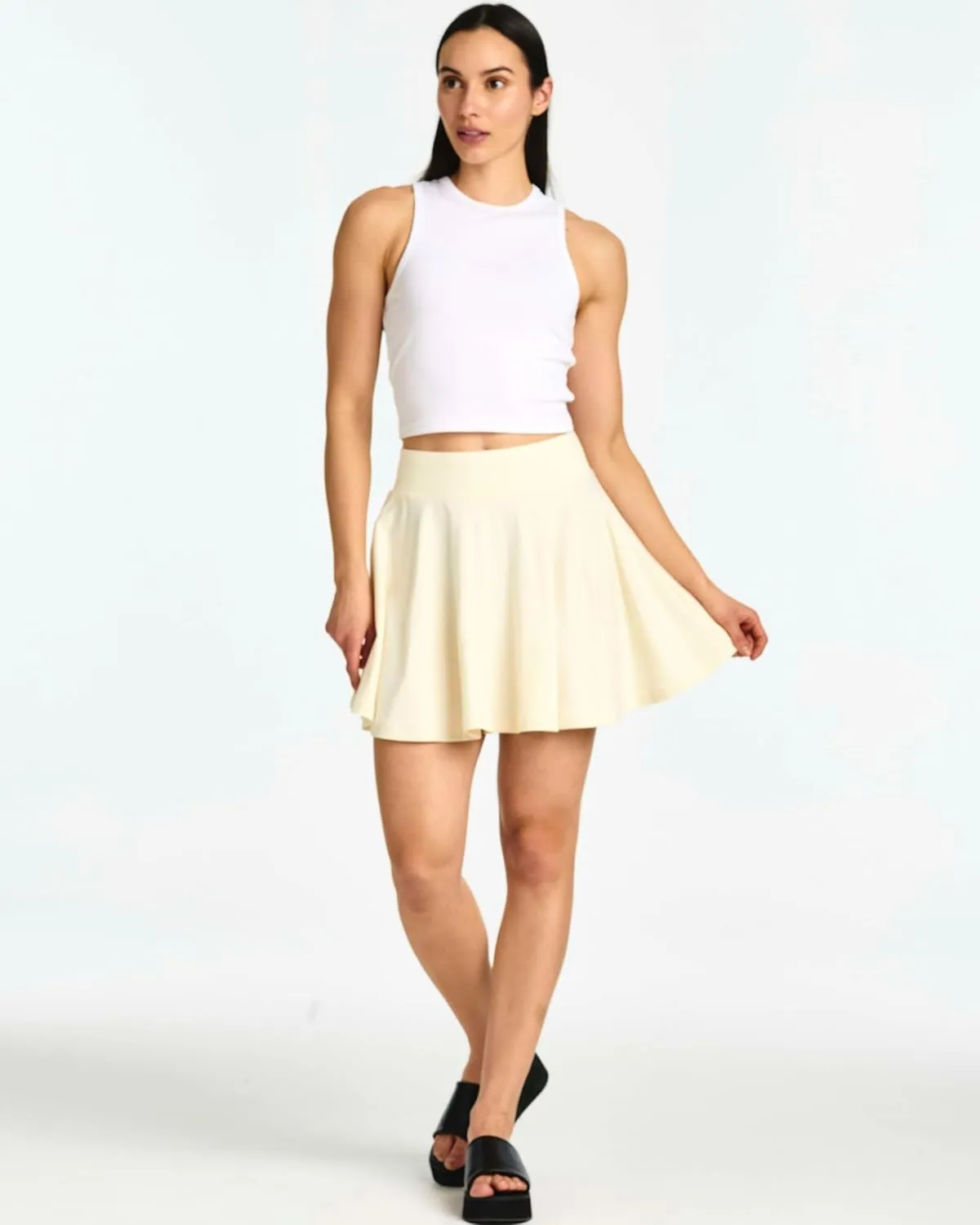 Real Essentials 4 Pack: Women's Basic Casual Stretchy Mini Skirt - Skater A-Line Flowy Flared (Available in Plus Size)