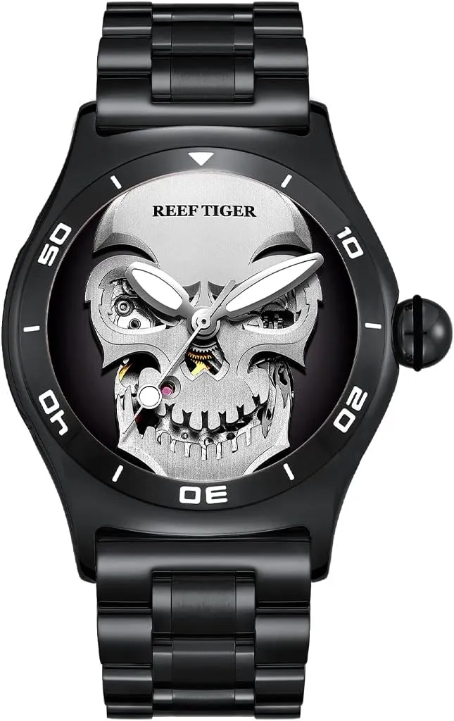 REEF TIGER/RT Mens Skeleton Automatic Mechanical Watch for Men Steel Top Brand Luxury Sport Male Leather Wrist Watches RGA70S7