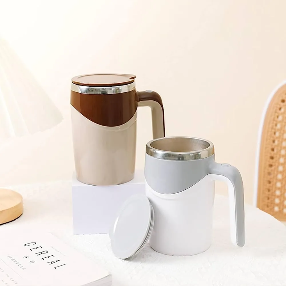 REMAXX Silver Automatic Magnetic Self Stirring Coffee Mug With Lid|Portable Mug|Suitable For Hot & Cold Beverages Like Chocolate Powder,Milk,Protein Shakes,Lemonade|Best For Gift(White),380 ML