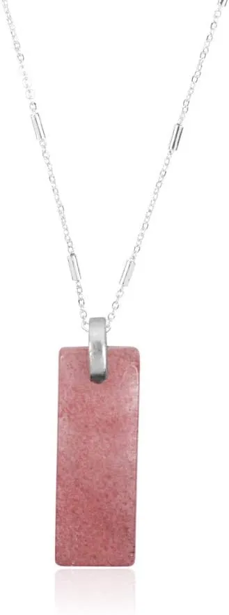 RIAH FASHION Bohemian Natural Stone Geometric Pendant Long Necklace - Simple Rectangle Bar Charm Layering Statement Layer Chain Marble Quartz