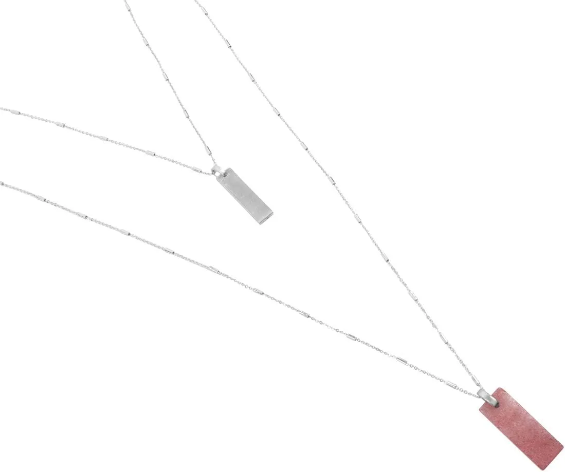RIAH FASHION Bohemian Natural Stone Geometric Pendant Long Necklace - Simple Rectangle Bar Charm Layering Statement Layer Chain Marble Quartz