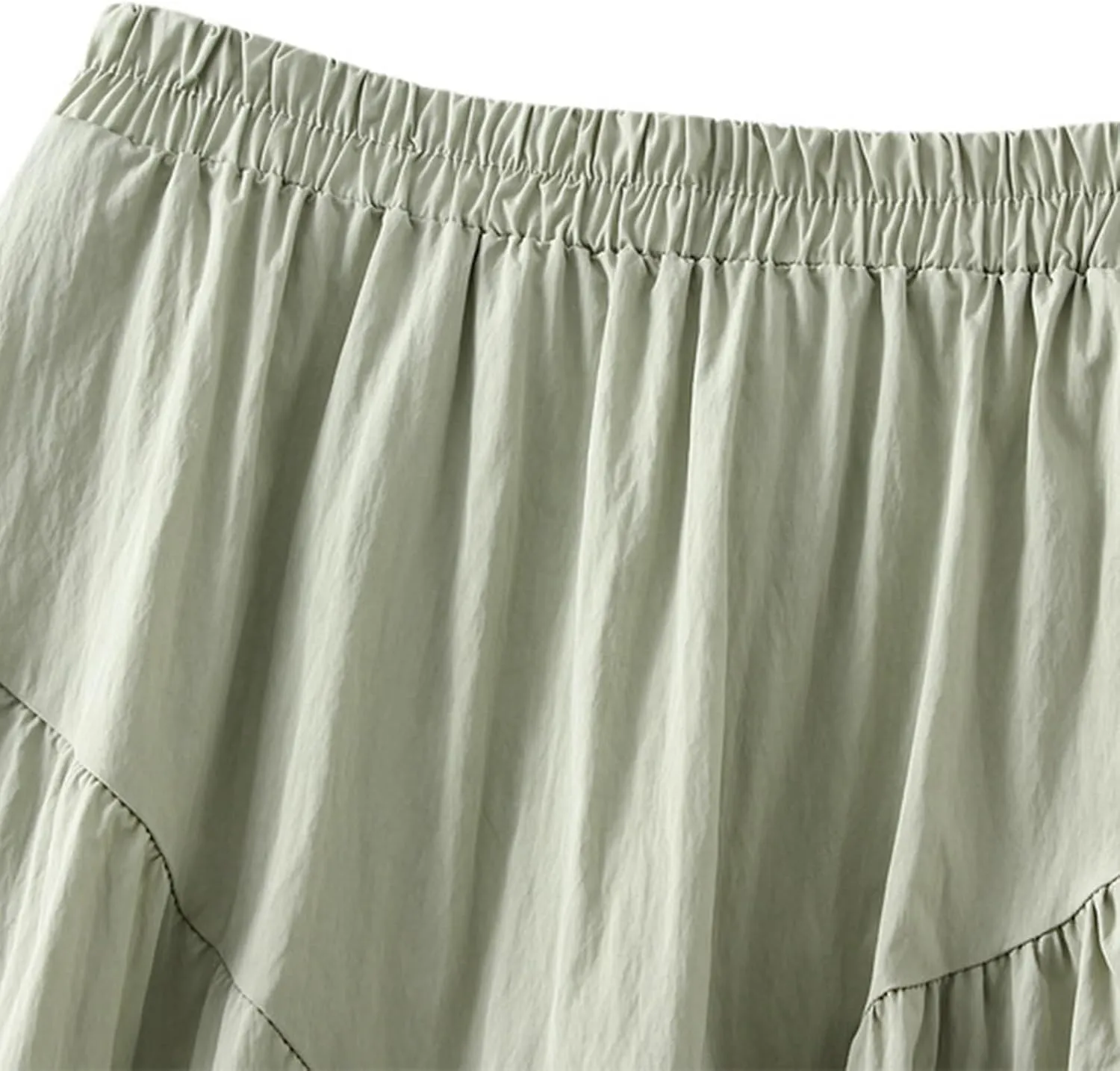 Ruffle Midi Skirts for Women Elastic Waist Pleated Swing Skirt Trendy Business Solid Color Casual A-Line Skirts