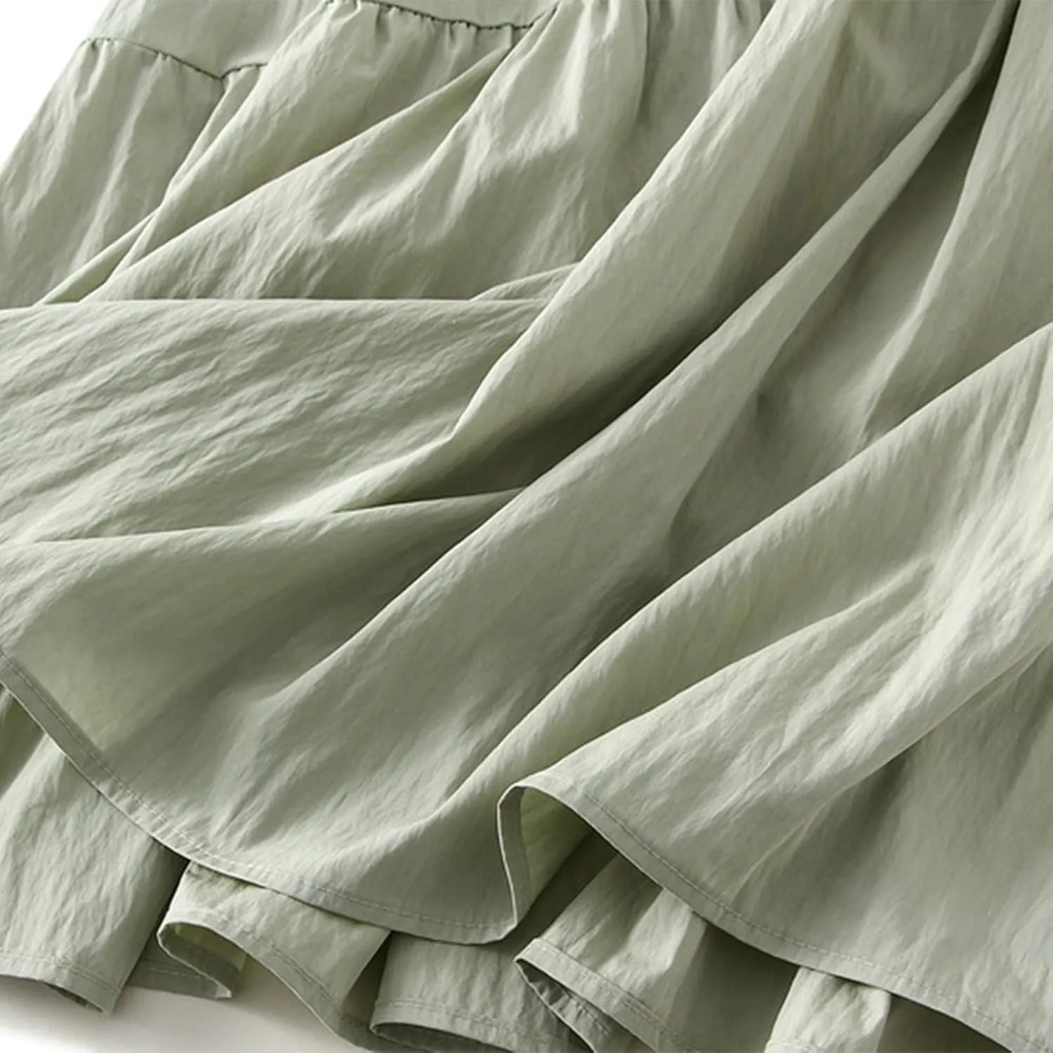 Ruffle Midi Skirts for Women Elastic Waist Pleated Swing Skirt Trendy Business Solid Color Casual A-Line Skirts