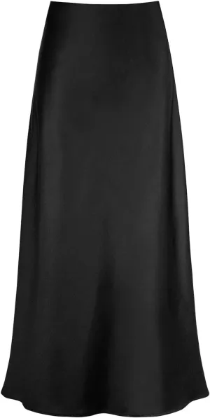 Satin Pencil Skirts for Women Midi Length High Waisted Skirt Trendy Flowy Flared A-Line Skirts Casual Bodycon Business Skirt