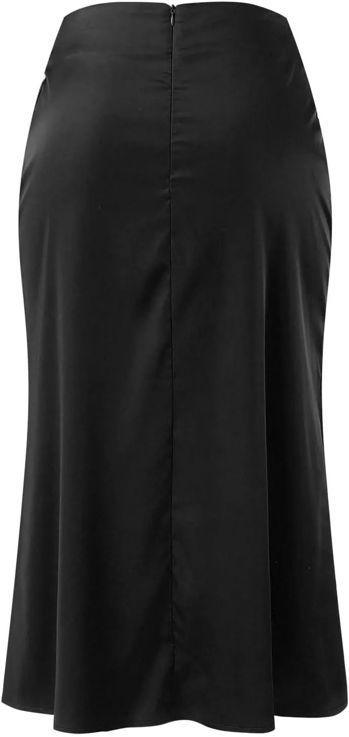 Satin Skirts for Women Midi Length Silk Skirt Elegant High Waisted Midi Skirt Flowy A-Line Flared Cocktail Party Long Skirts