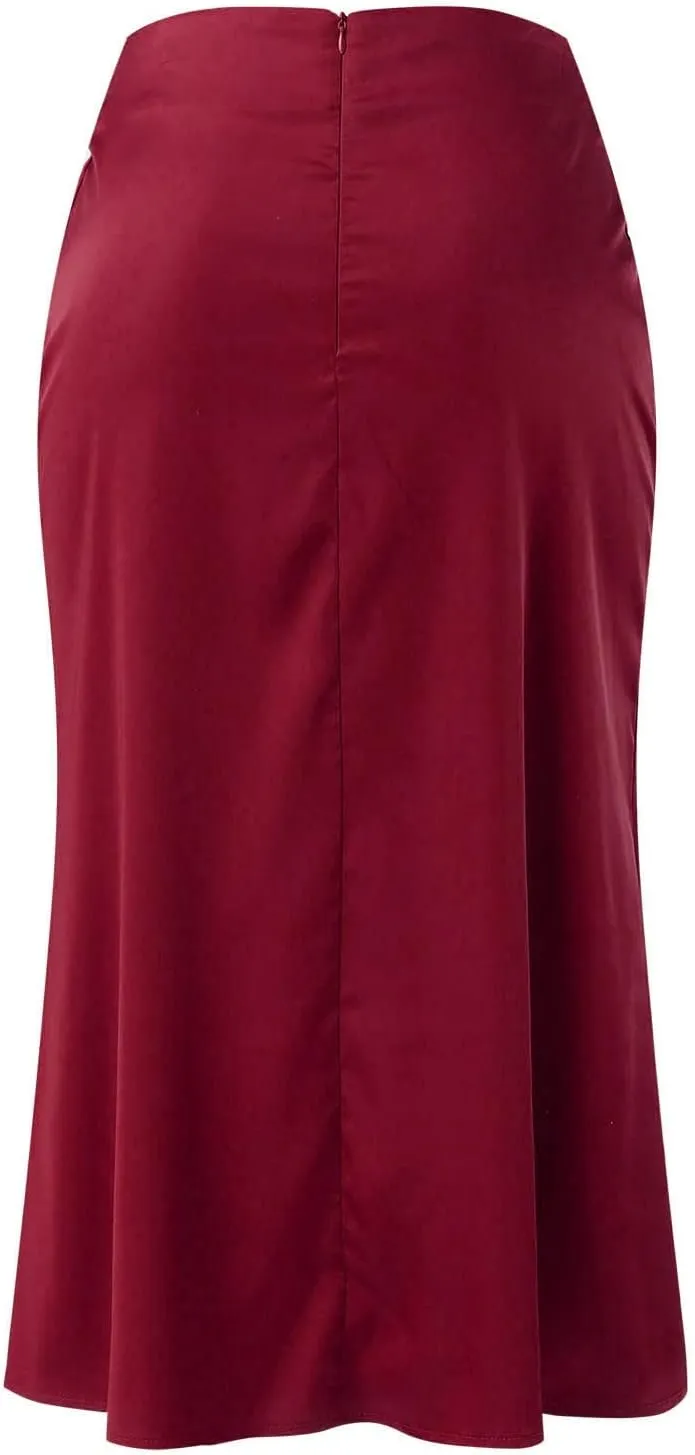 Satin Skirts for Women Midi Length Silk Skirt Elegant High Waisted Midi Skirt Flowy A-Line Flared Cocktail Party Long Skirts