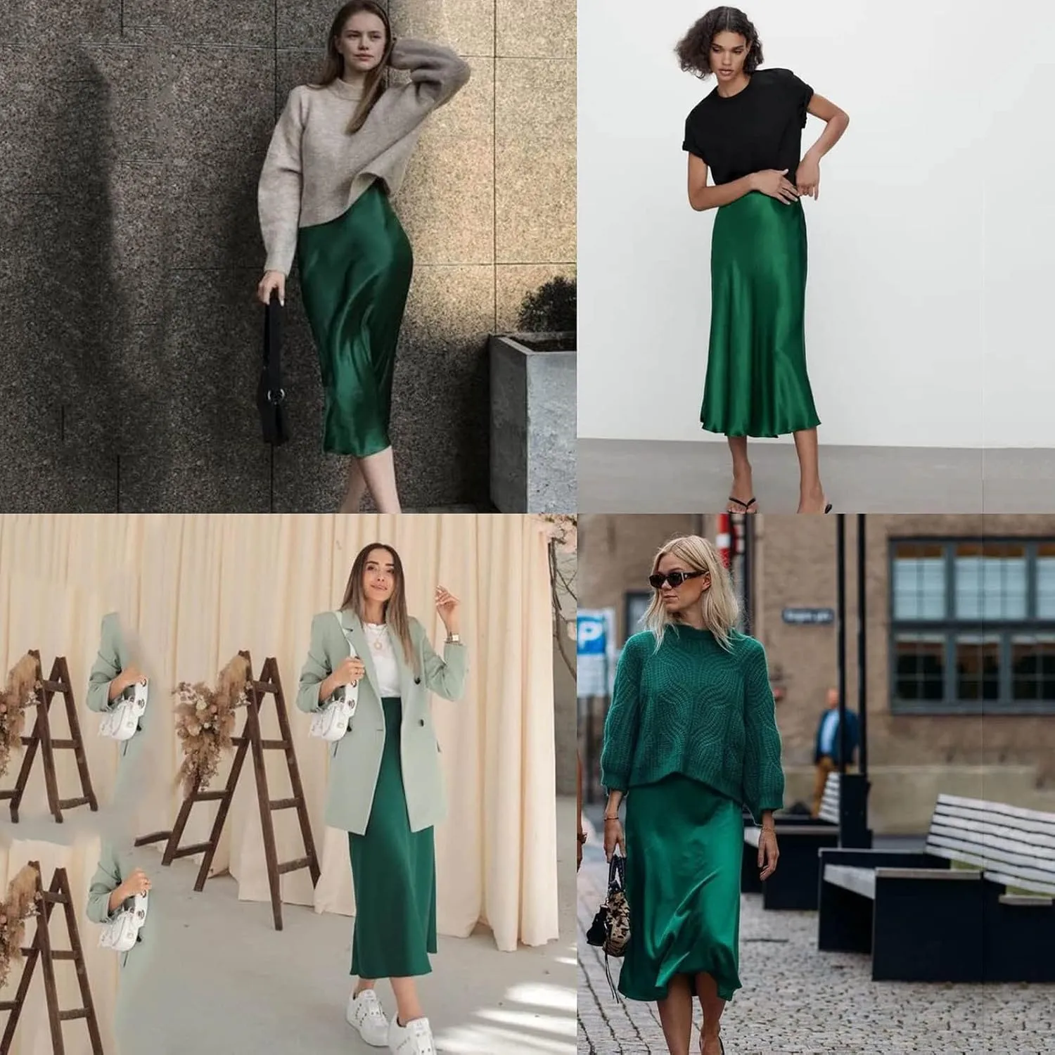 Satin Skirts for Women Midi Length Silk Skirt Elegant High Waisted Midi Skirt Flowy A-Line Flared Cocktail Party Long Skirts