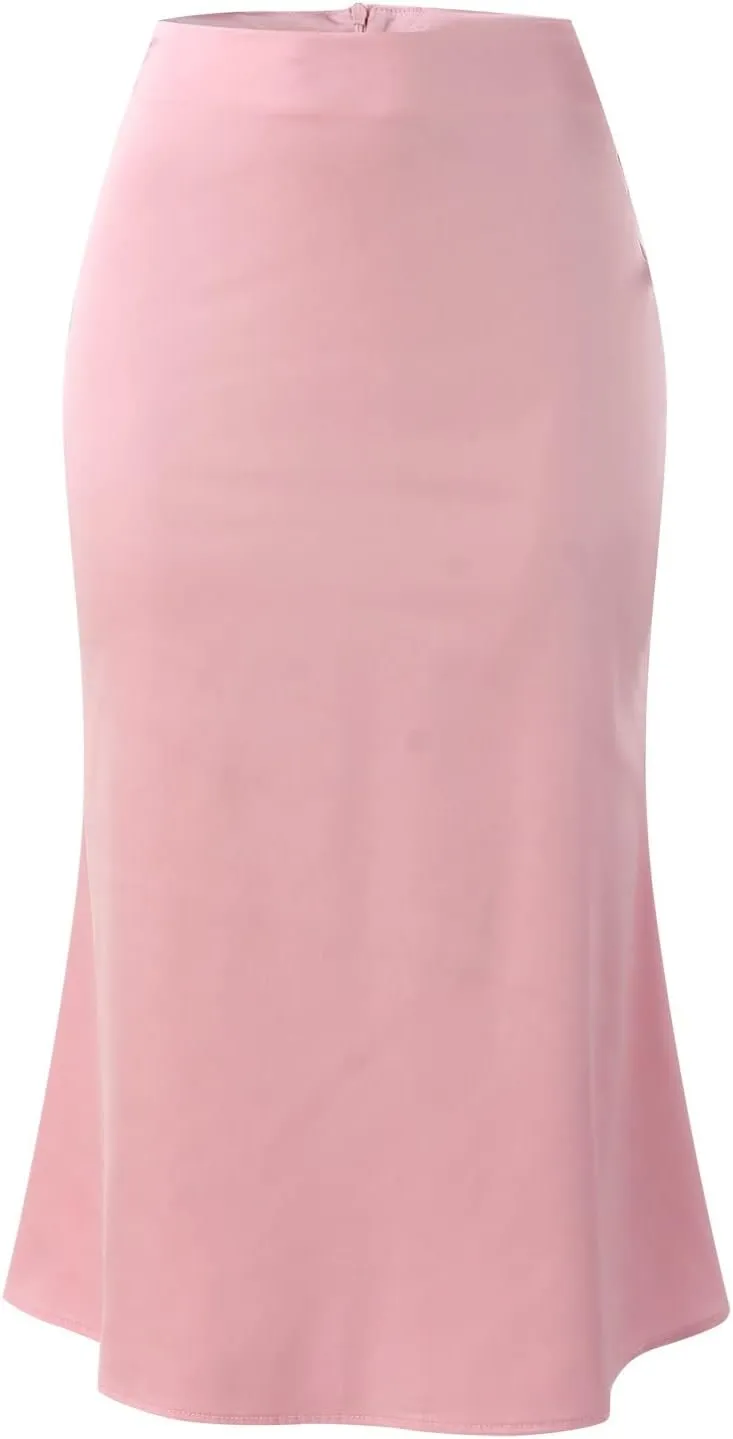Satin Skirts for Women Midi Length Silk Skirt Elegant High Waisted Midi Skirt Flowy A-Line Flared Cocktail Party Long Skirts