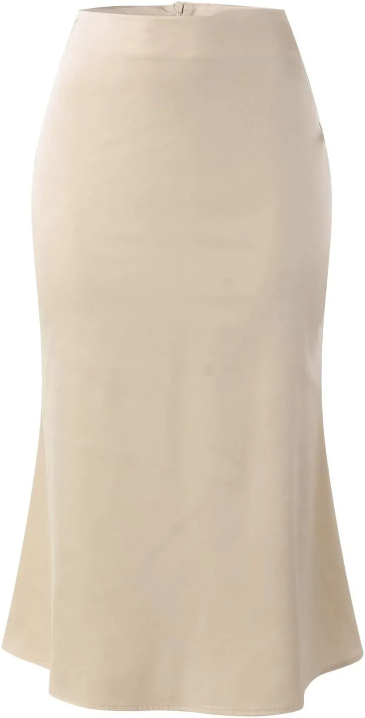 Satin Skirts for Women Midi Length Silk Skirt Elegant High Waisted Midi Skirt Flowy A-Line Flared Cocktail Party Long Skirts