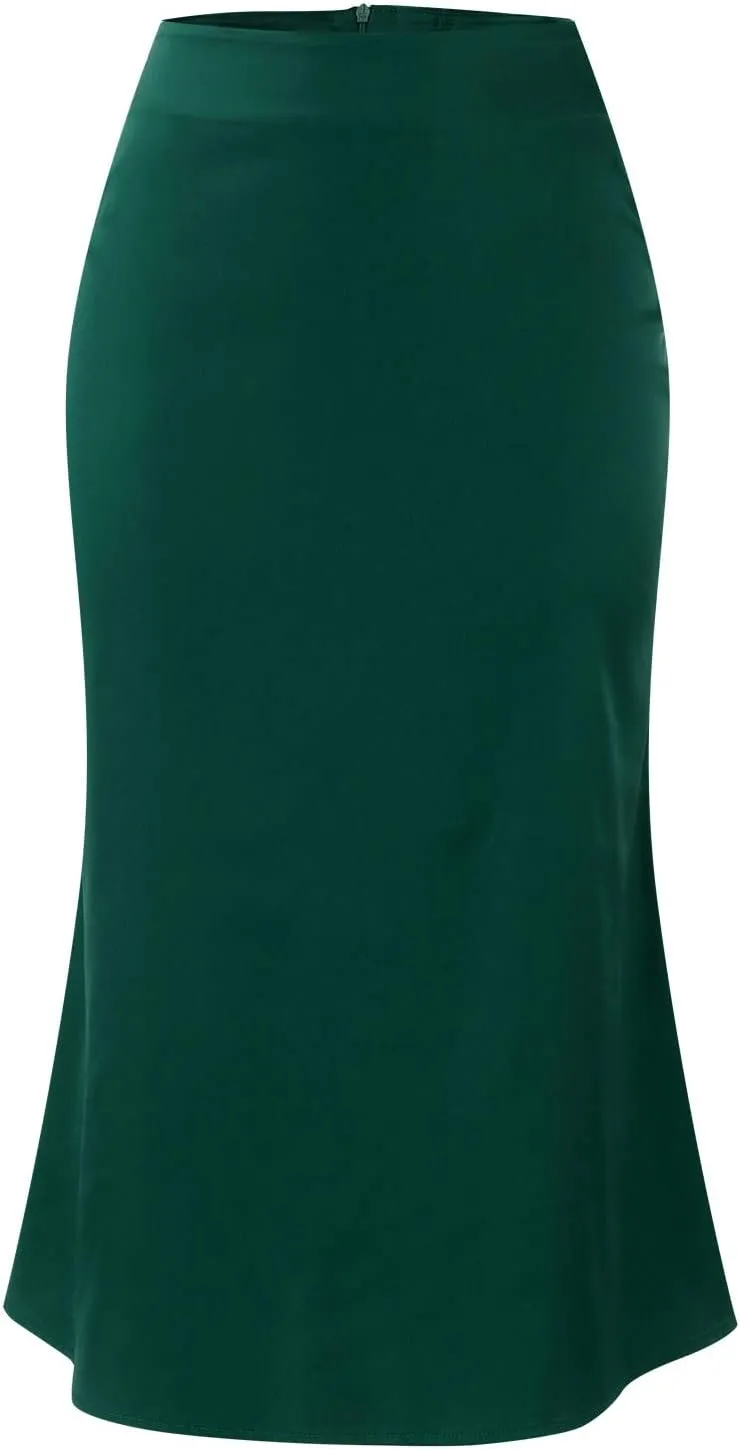 Satin Skirts for Women Midi Length Silk Skirt Elegant High Waisted Midi Skirt Flowy A-Line Flared Cocktail Party Long Skirts
