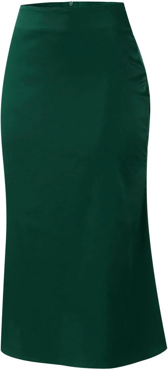 Satin Skirts for Women Midi Length Silk Skirt Elegant High Waisted Midi Skirt Flowy A-Line Flared Cocktail Party Long Skirts