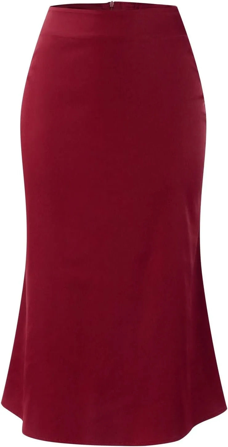 Satin Skirts for Women Midi Length Silk Skirt Elegant High Waisted Midi Skirt Flowy A-Line Flared Cocktail Party Long Skirts