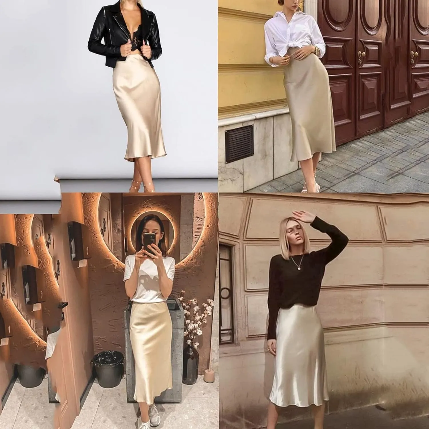 Satin Skirts for Women Midi Length Silk Skirt Elegant High Waisted Midi Skirt Flowy A-Line Flared Cocktail Party Long Skirts