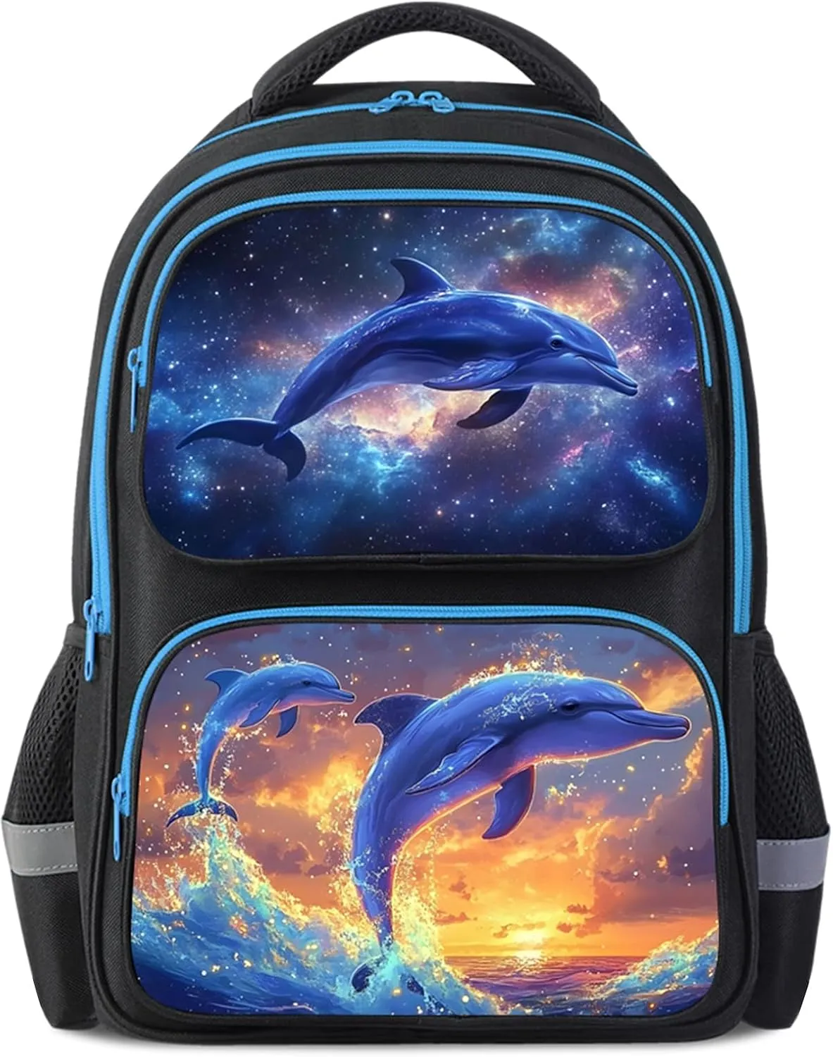 School Backpack For Boys Girls Backpack For Kids Toddler Teens Elementary Middle School 17 inch Boys Backpacks Ages 6-18 Travel Book bag with Chest Strap Dolphin Pattern