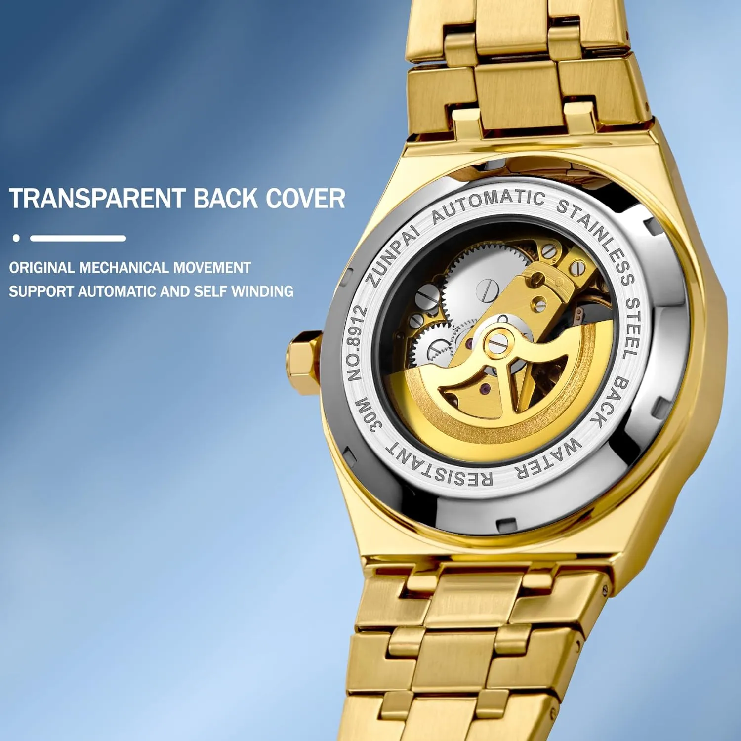 senstone Automatic Watches for Men Mechanical Movement Tourbillon Self-Winding Transparent Skeleton Fashion Gift Business Dress Wristwatch with Waterproof 41mm Luminous Dial Stainless Steel Band