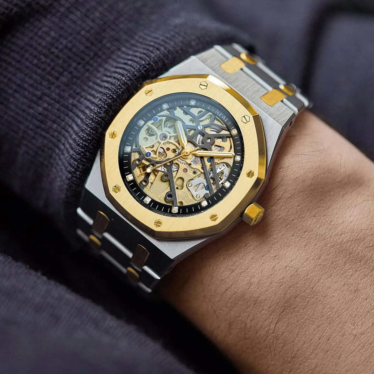 senstone Automatic Watches for Men Mechanical Movement Tourbillon Self-Winding Transparent Skeleton Fashion Gift Business Dress Wristwatch with Waterproof 41mm Luminous Dial Stainless Steel Band