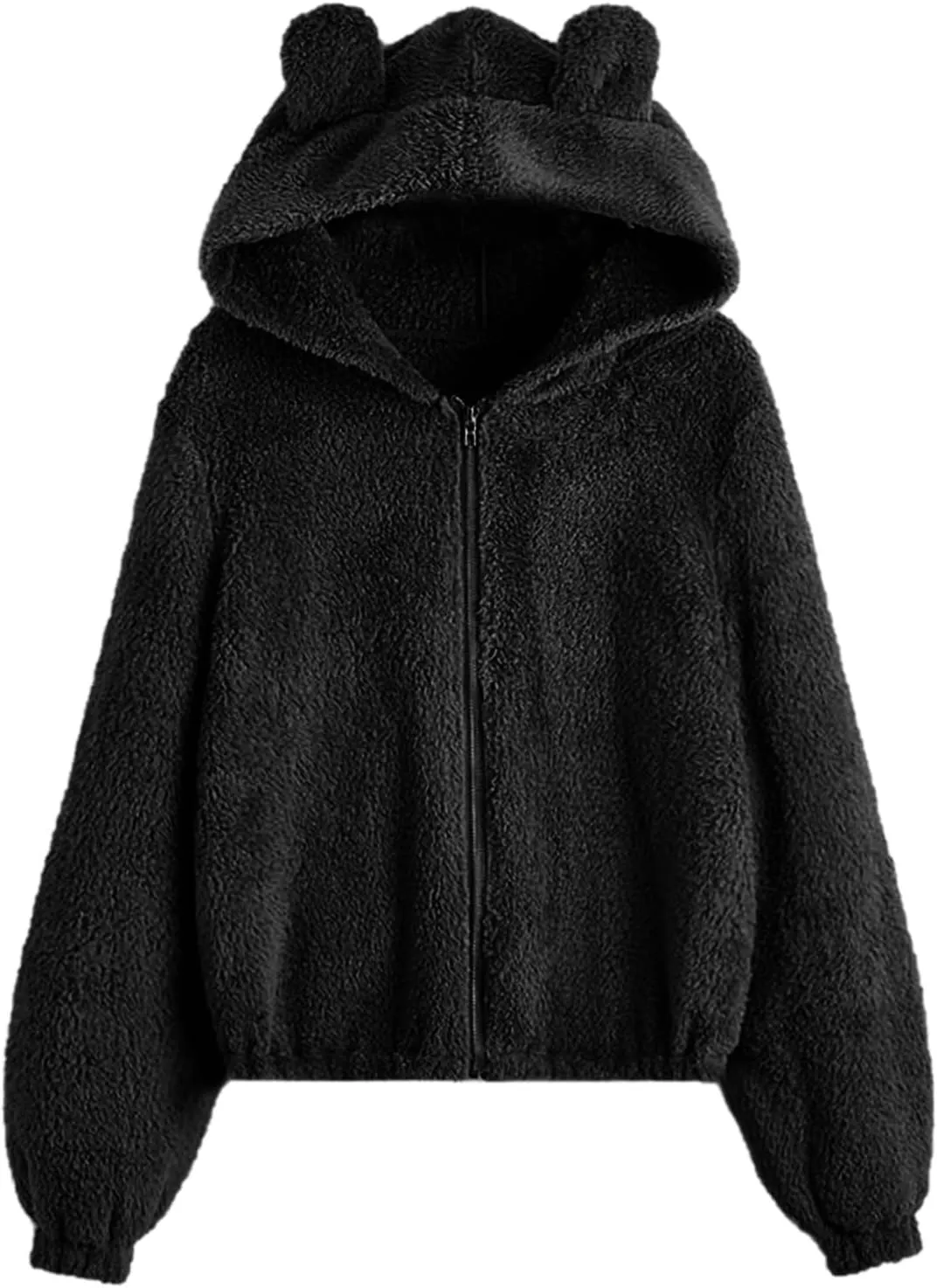 Sherpa Hoodies for Women Zip Up Fuzzy Fleece Jackets Casual Long Sleeve Loose Fit Outwear Coats with Bear Ear Hood