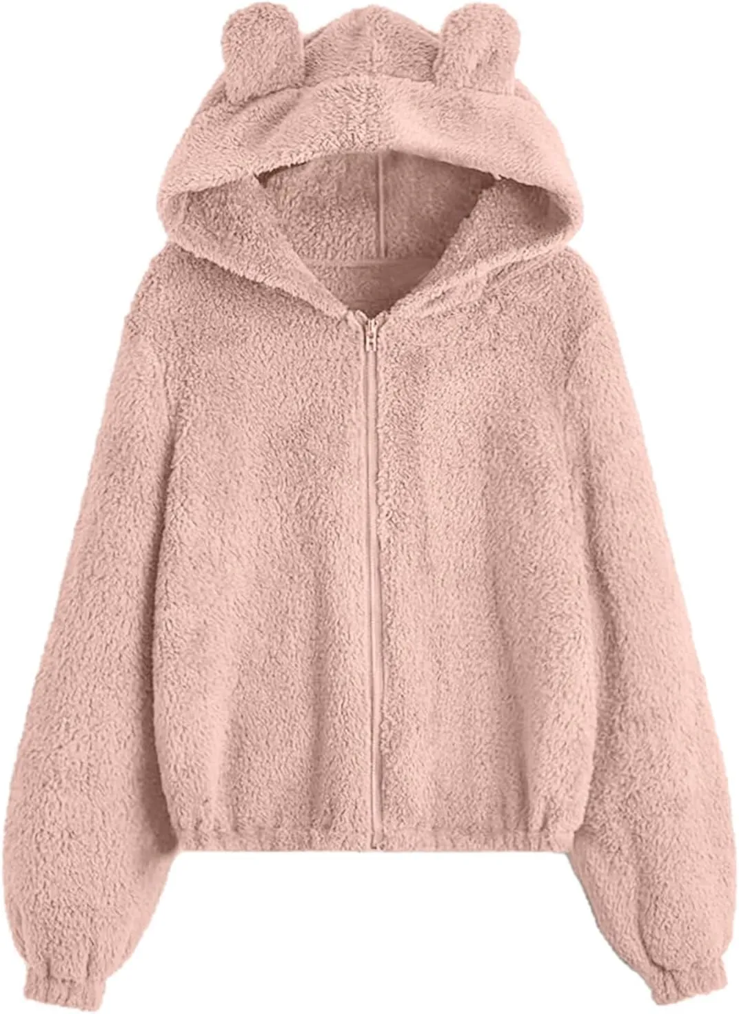 Sherpa Hoodies for Women Zip Up Fuzzy Fleece Jackets Casual Long Sleeve Loose Fit Outwear Coats with Bear Ear Hood