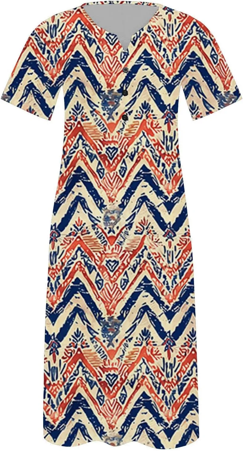 Short Sleeve Dress for Women 2025 Casual Floral Summer Maxi Dresses Button V Neck Flowy Beach Vacation Sundress