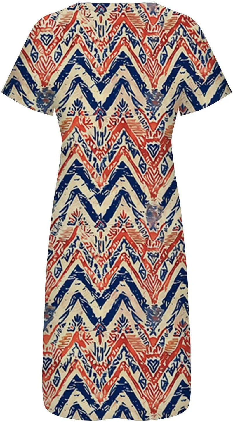 Short Sleeve Dress for Women 2025 Casual Floral Summer Maxi Dresses Button V Neck Flowy Beach Vacation Sundress
