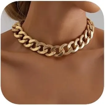 Simple Boho Punk Bar Women Chunky Gold Dainty Layered Choker Necklaces Handmade Fashion Chunky Pendant Multilayer Adjustable Gold Chain Necklaces for Women