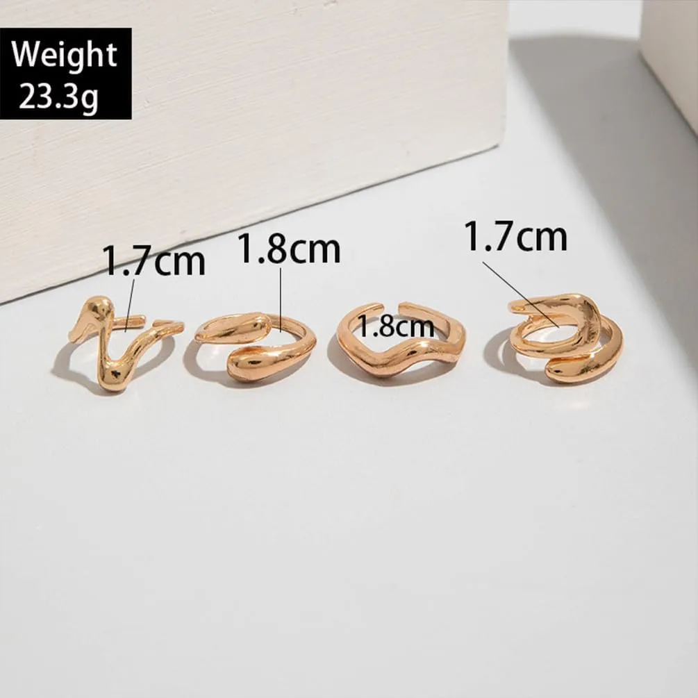 Simple Chunky 14K Gold Wavy Huggie Open Rings Stack Set for Women, Statement Silver Stacked Knuckle Midi Index Finger Ring Jewelry Party Prom Accessories