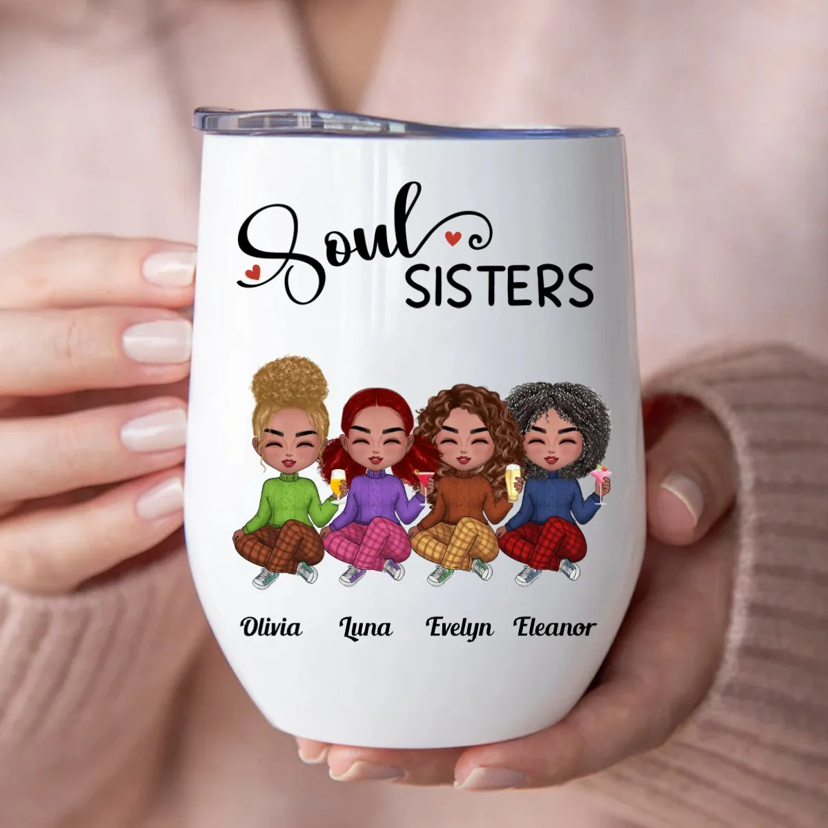 Sisters - Soul Sisters - Personalized Wine Tumbler