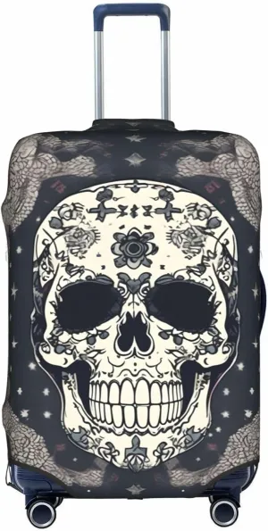 Skull Yoga and flower Print Practical Elastic Washable Travel Luggage Cover with Concealed Zipper for Suitcases