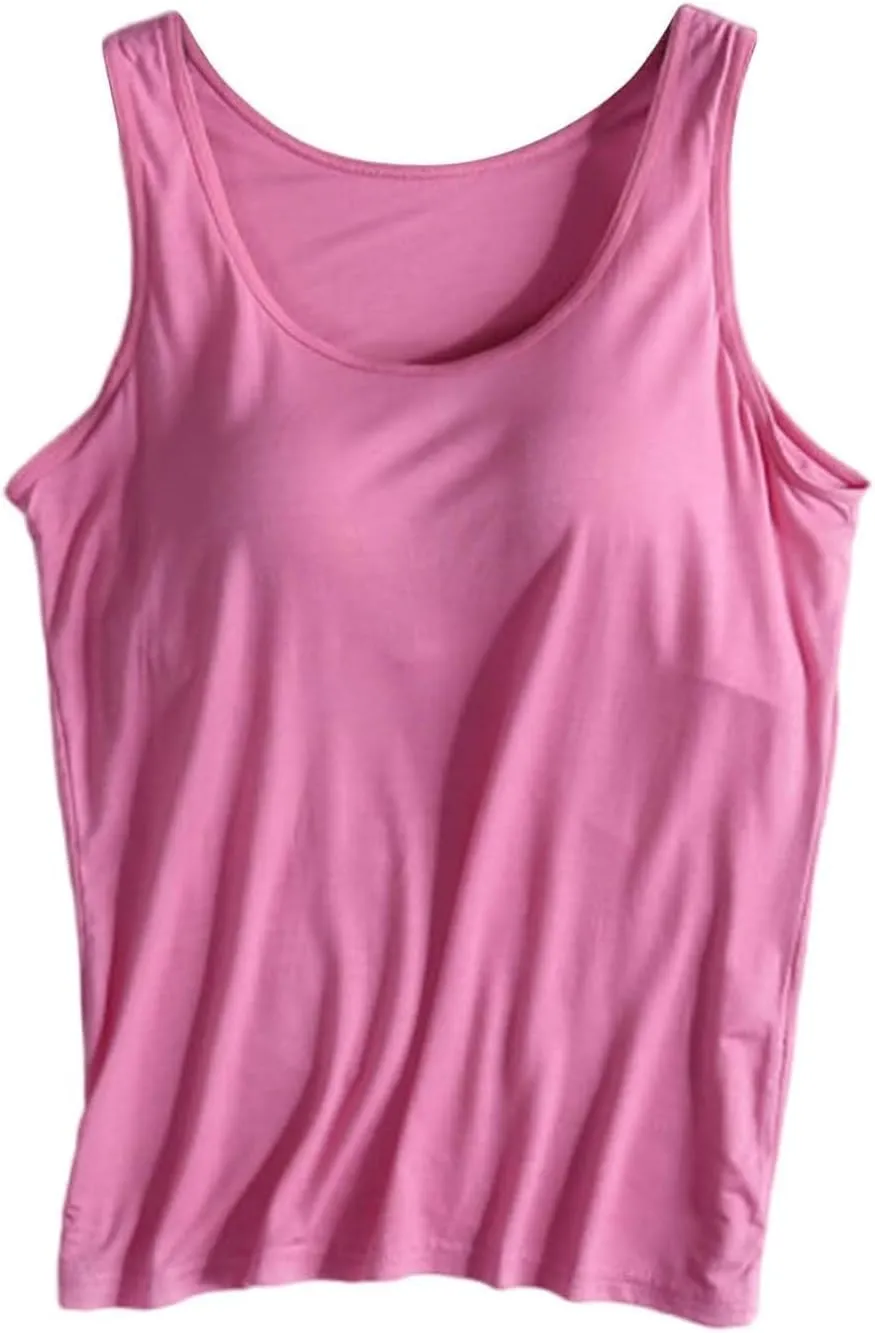 Sleeveless Womens Tank Tops with Built in Bra, Summer Cute Top Basic Padded Wide Strap Yoga Camisole Workout Shirts