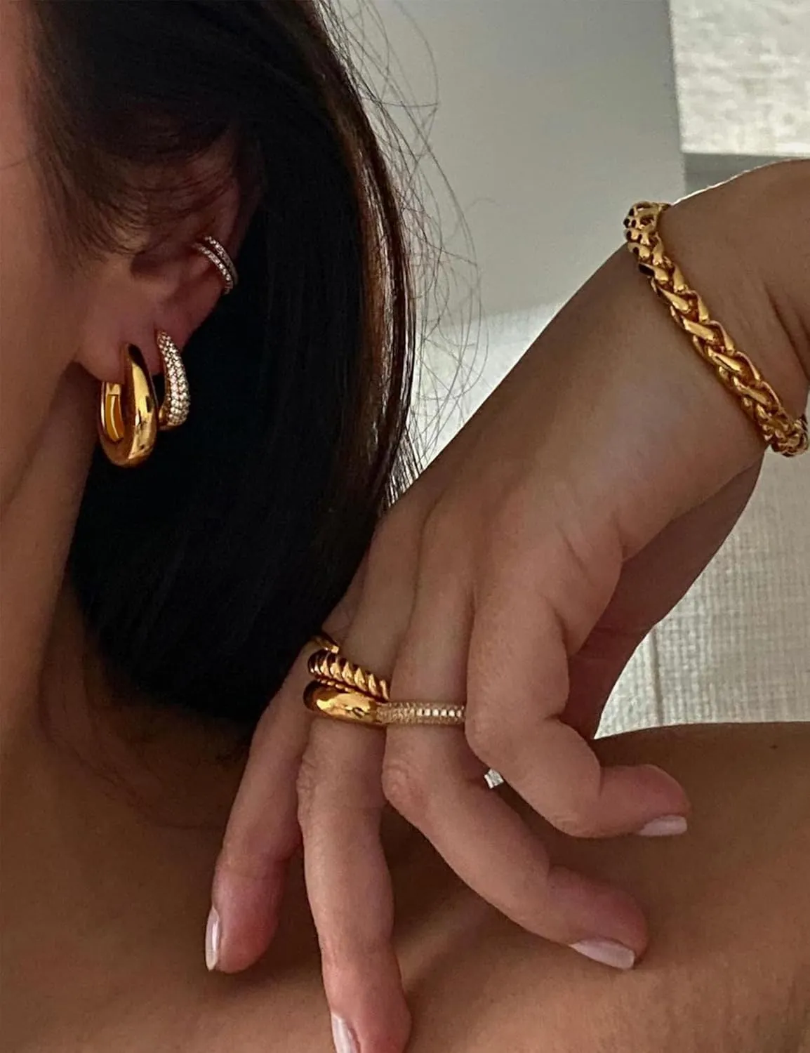 Small Gold Chunky Huggie Hoop Earrings, 14K Gold Plated Thick Huggie Earring, Lightweight Chunky Gold Hoops Earrings for Women