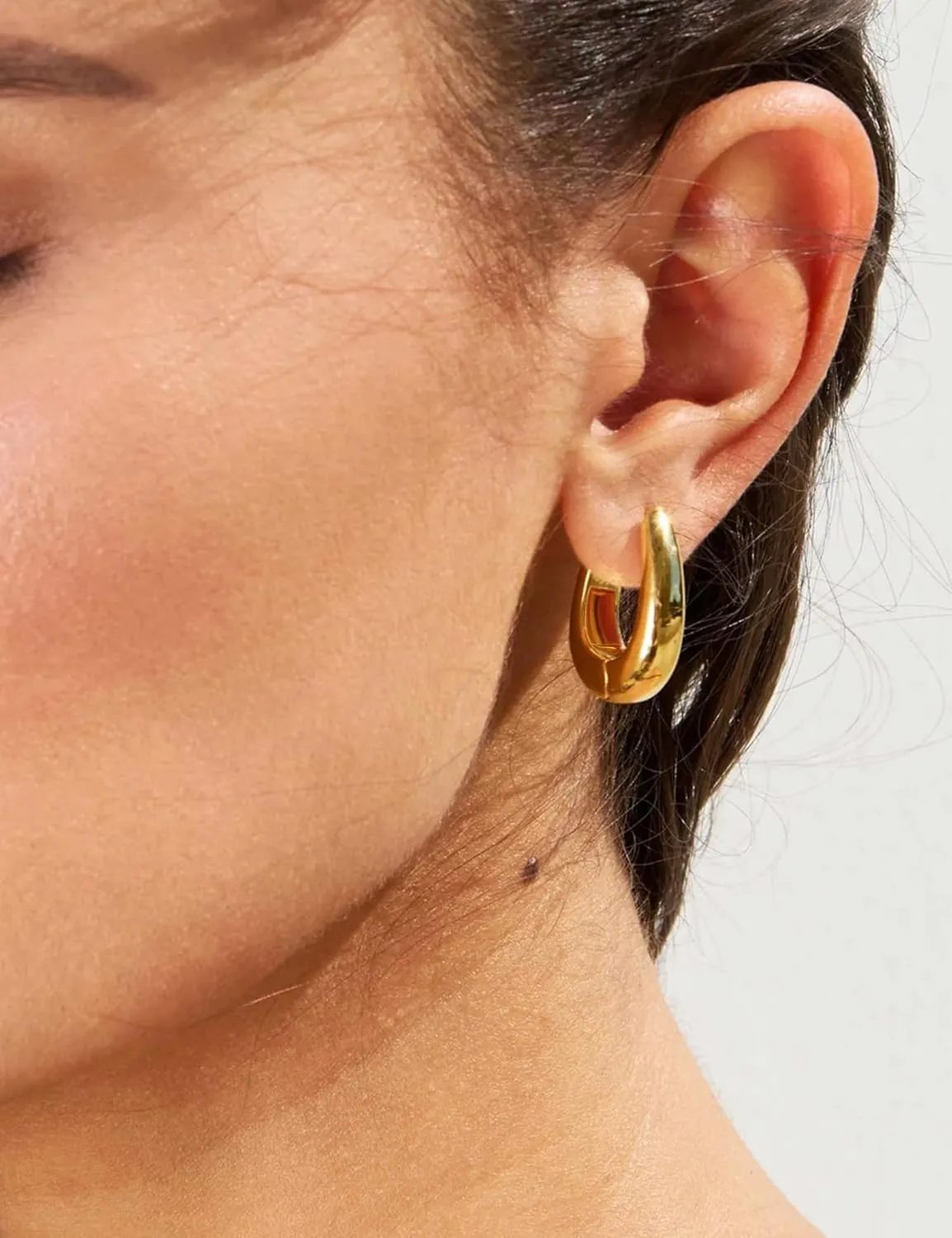 Small Gold Chunky Huggie Hoop Earrings, 14K Gold Plated Thick Huggie Earring, Lightweight Chunky Gold Hoops Earrings for Women