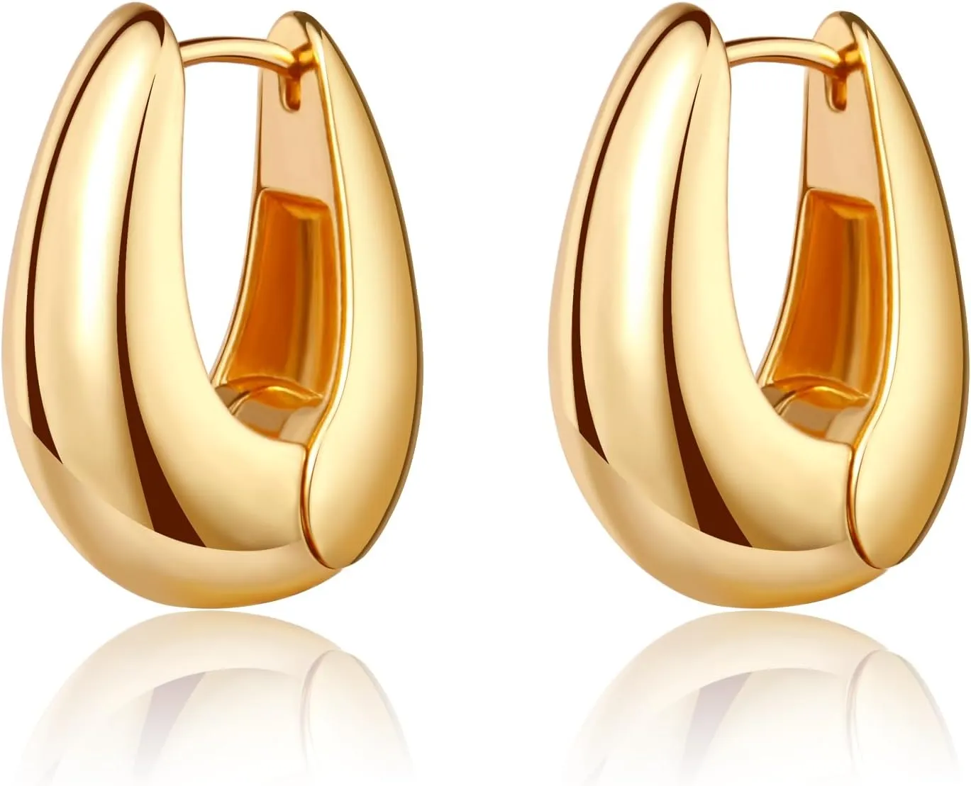Small Gold Chunky Huggie Hoop Earrings, 14K Gold Plated Thick Huggie Earring, Lightweight Chunky Gold Hoops Earrings for Women