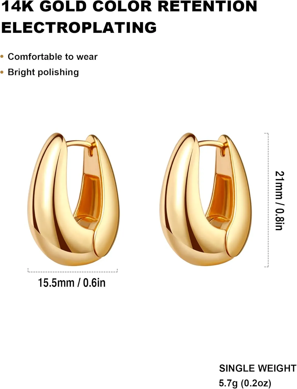 Small Gold Chunky Huggie Hoop Earrings, 14K Gold Plated Thick Huggie Earring, Lightweight Chunky Gold Hoops Earrings for Women