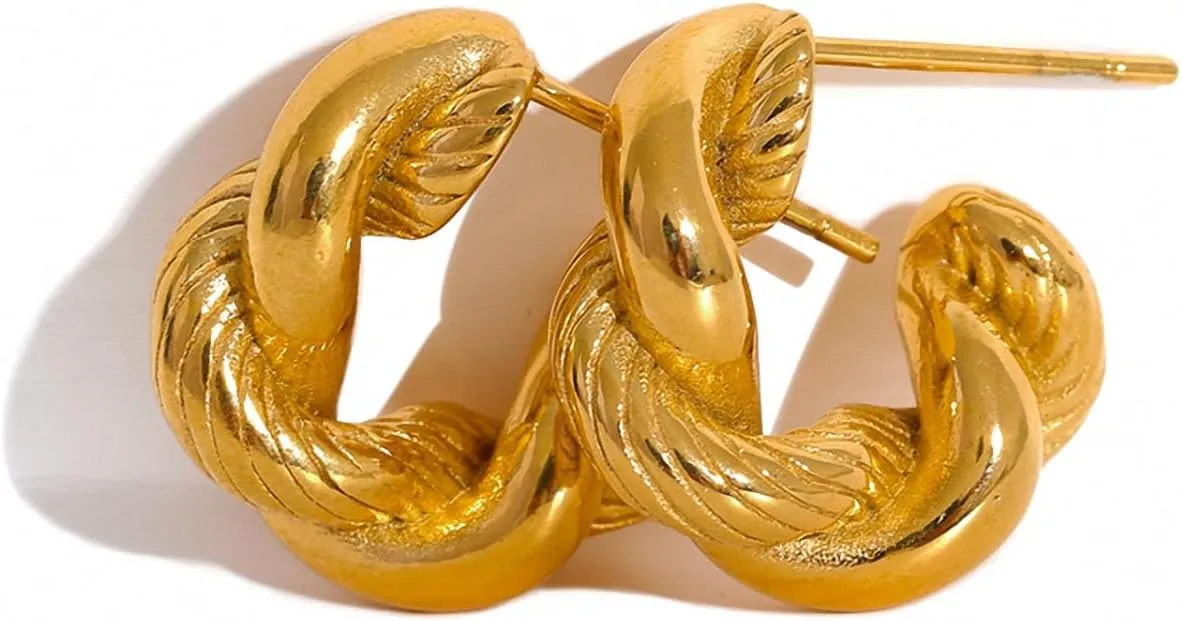 Stainless Steel Geometric Twisted Hoop Earrings For Women 18K Gold Plated Geometric Hoop Earrings