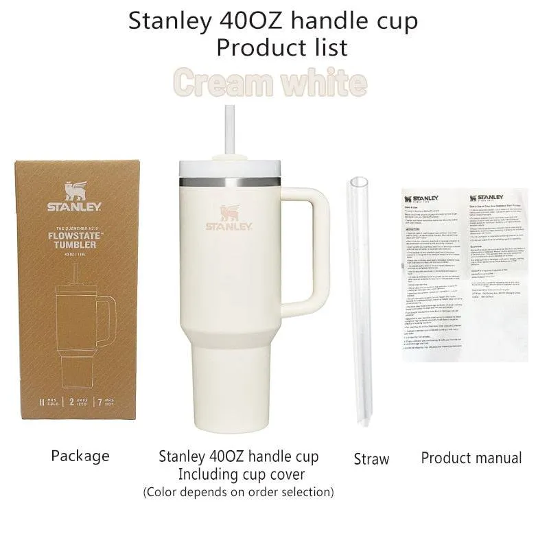 Stanley 40oz Quencher Tumbler With Handle With Straw Lids Stainless Steel Coffee Thermos Cup Car Mugs vacuum cup