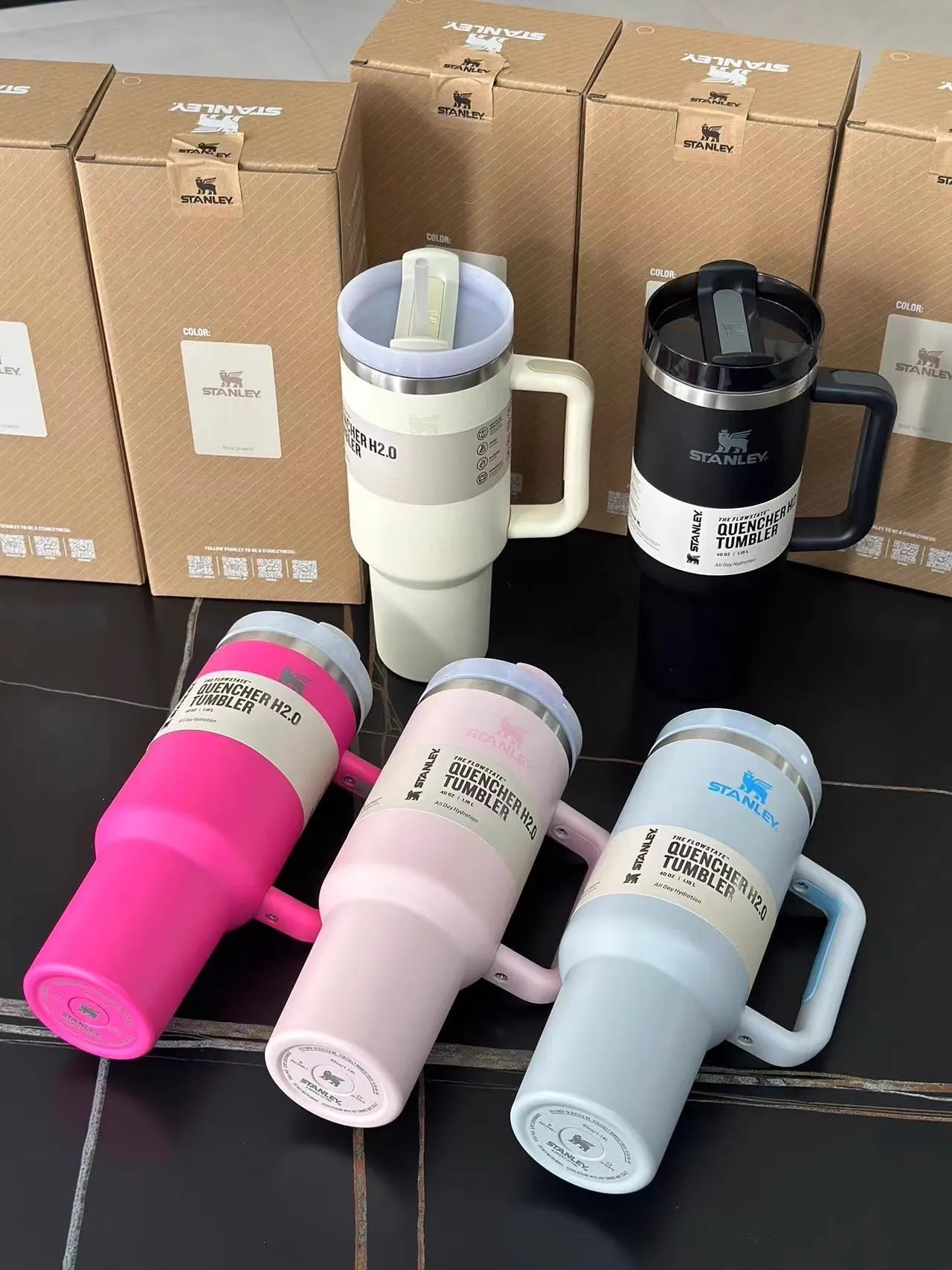 Stanley 40oz Quencher Tumbler With Handle With Straw Lids Stainless Steel Coffee Thermos Cup Car Mugs vacuum cup