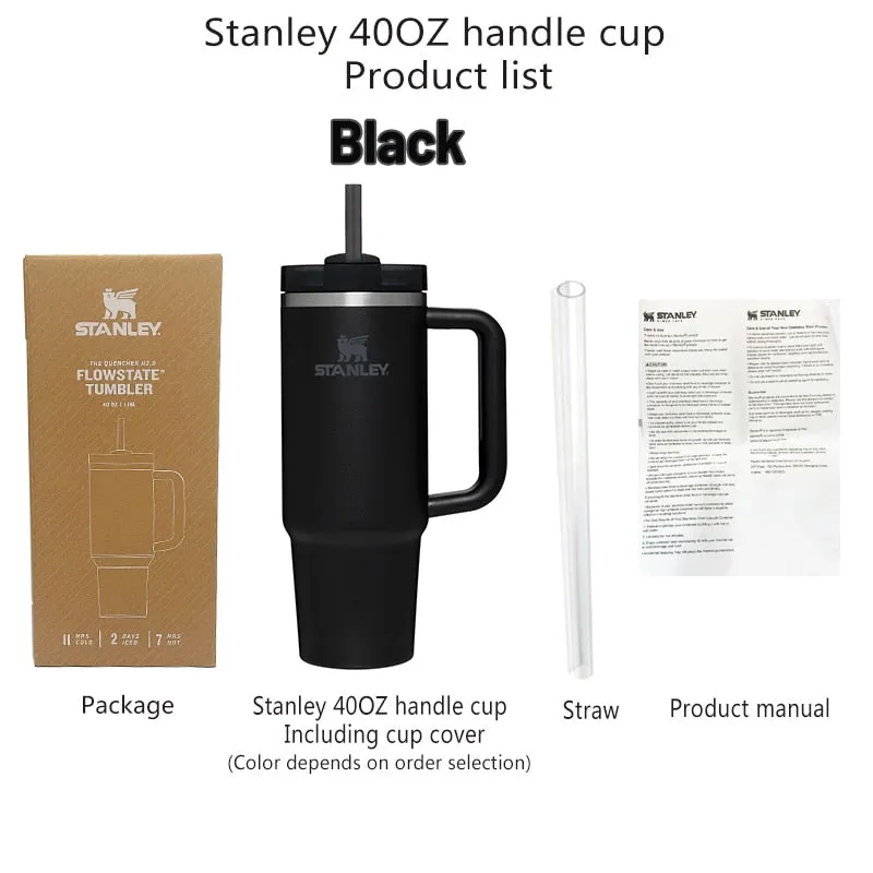 Stanley 40oz Quencher Tumbler With Handle With Straw Lids Stainless Steel Coffee Thermos Cup Car Mugs vacuum cup