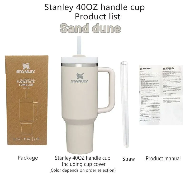 Stanley 40oz Quencher Tumbler With Handle With Straw Lids Stainless Steel Coffee Thermos Cup Car Mugs vacuum cup