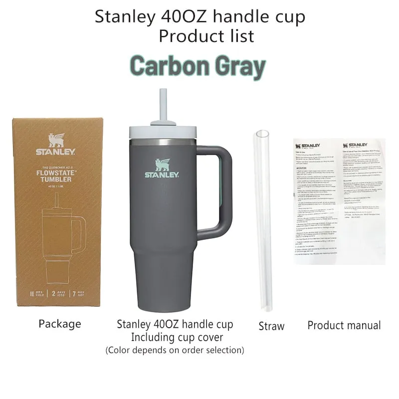 Stanley 40oz Quencher Tumbler With Handle With Straw Lids Stainless Steel Coffee Thermos Cup Car Mugs vacuum cup
