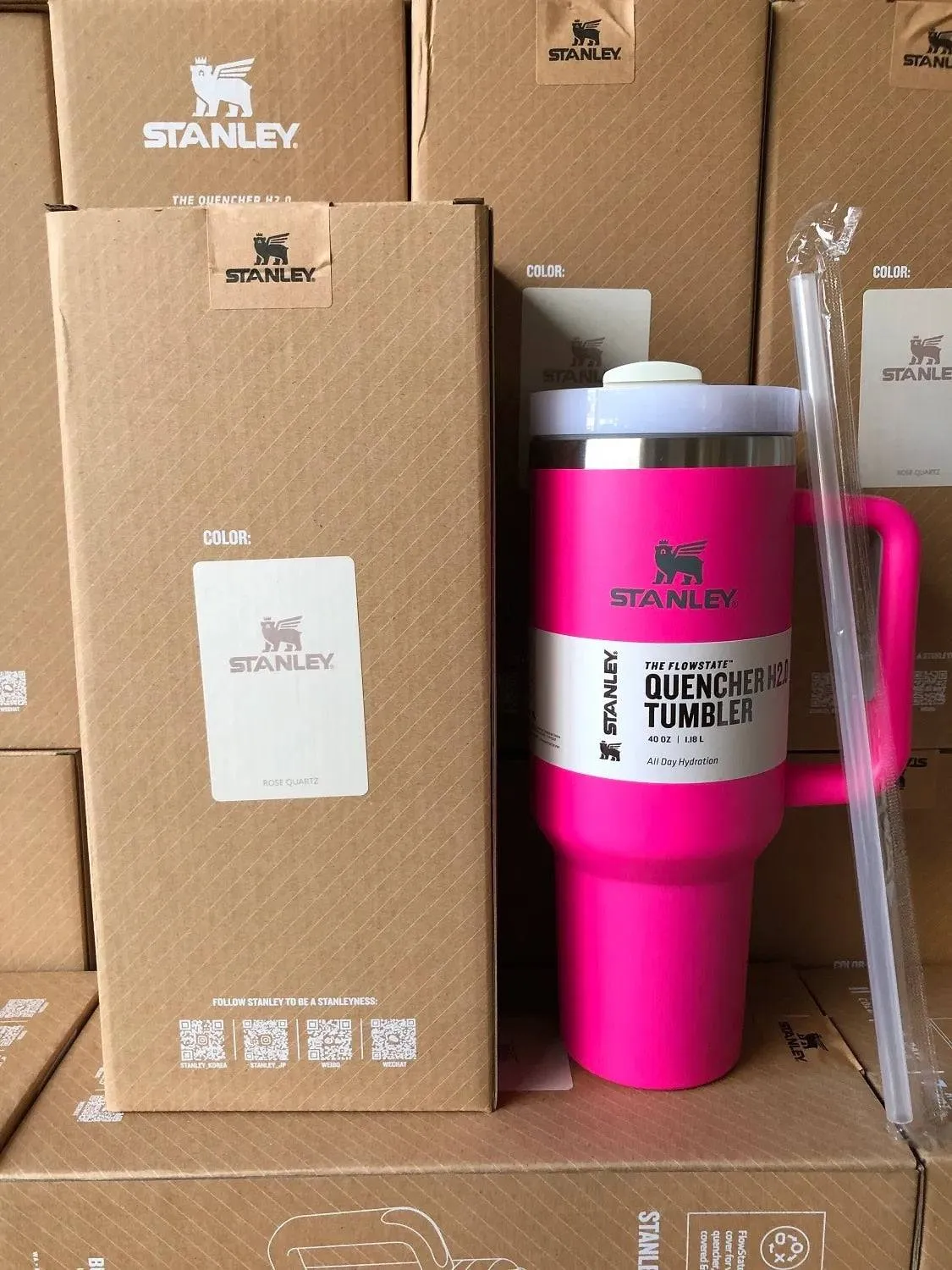Stanley 40oz Quencher Tumbler With Handle With Straw Lids Stainless Steel Coffee Thermos Cup Car Mugs vacuum cup
