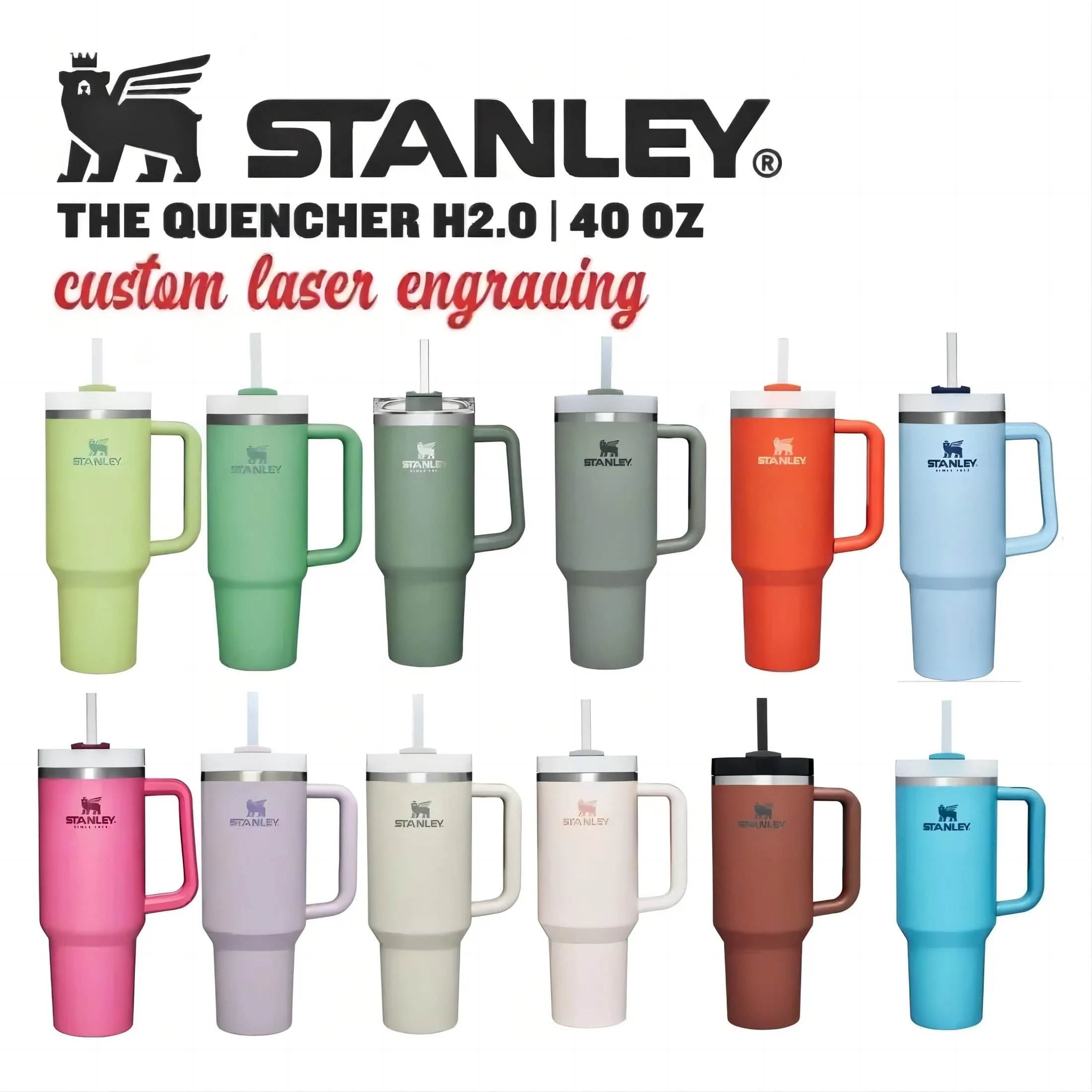 Stanley 40oz Quencher Tumbler With Handle With Straw Lids Stainless Steel Coffee Thermos Cup Car Mugs vacuum cup