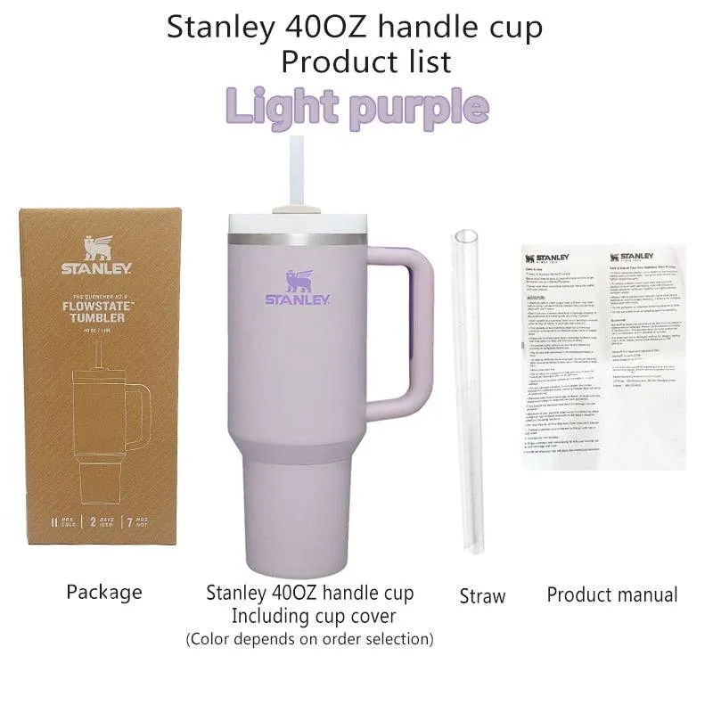 Stanley 40oz Quencher Tumbler With Handle With Straw Lids Stainless Steel Coffee Thermos Cup Car Mugs vacuum cup